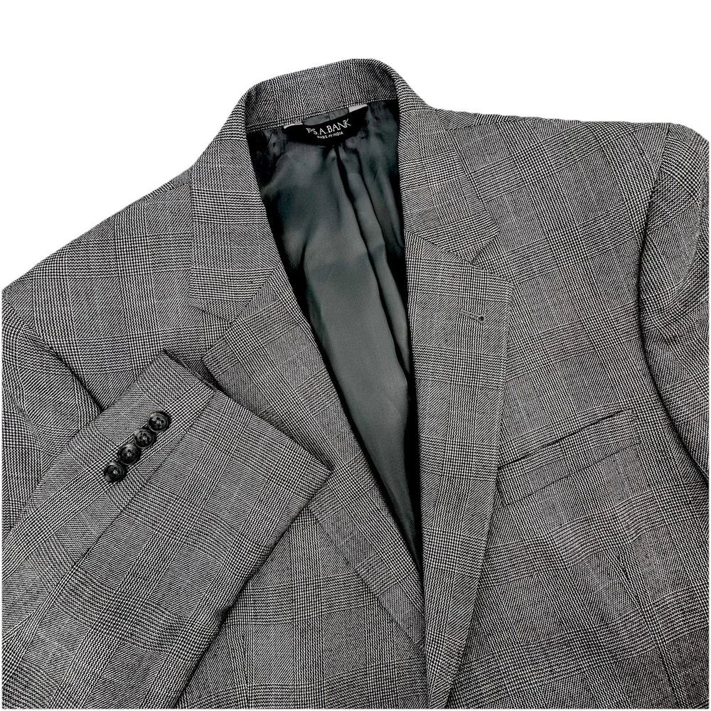 Jos A Bank Signature Collection Blazer 42R Gray Silk Camelhair Glen Check Jacket